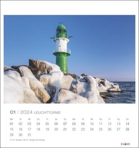 Leuchttürme Postkartenkalender 2024. Eiland-Leuchtturm-Kalender mit 12 Farbfotos der Nordsee- und Ostseeküste. Kalender 2024 mit Postkarten zum Aufstellen und Aufhängen.