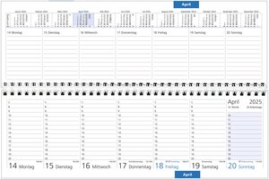 Tischquerkalender blau 2025 - 32x10,5 cm - 1 Woche auf 2 Seiten - Bürokalender mit Monatsübersichten - Stundeneinteilung 7 - 20 Uhr - 176-0015