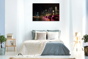 Premium Textil-Leinwand 120 cm x 80 cm quer Esplanade-Brücke mit Singapur-Skyline