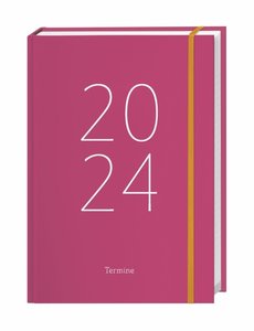 Tages-Kalenderbuch A6 2024. Pinker Terminkalender mit Schulferien und Feiertagen. Buch-Kalender mit Lesebändchen und Gummiband. Taschenkalender 2024 zum Planen von Terminen