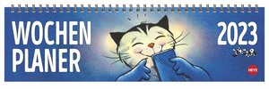 Jacob Wochenquerplaner 2023. Praktischer Tischquerkalender mit Spiralbindung und Katzen-Cartoons. Liebevoll illustrierter Tisch-Kalender für Katzenliebhaber.