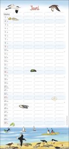 An der Waterkant Familienplaner 2024. Familienkalender mit 5 Spalten. Liebevoll illustrierter Familien-Wandkalender mit Schulferien. Wandplaner 2024 für Nordsee- und Ostsee-Fans.