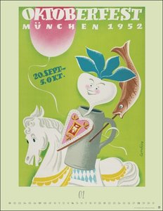 Oktoberfest Posterkalender 2024. Außergewöhnliches Oktoberfest-Souvenir für Fans des berühmten Volksfests – München-Kalender mit Originalplakaten der Wiesn im Format 34 x 44 cm. Hochformat