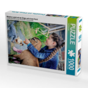 CALVENDO Puzzle Mädchen spielt mit der Ziege und einem Hund 1000 Teile Puzzle hoch