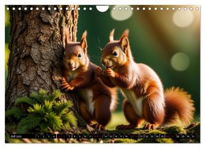 Rote Eichhörnchen - zauberhaft anders mit KI (Wandkalender 2025 DIN A4 quer), CALVENDO Monatskalender