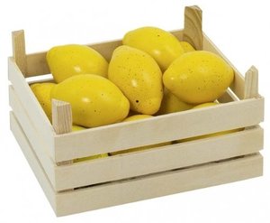 Goki 51666 - 10 Zitronen in Holzkiste Stiege für Kaufladen, Holz