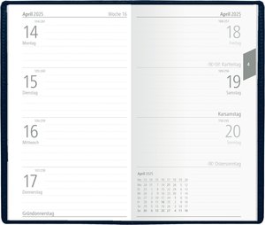 Zettler - Taschenplaner 2025 blau, 9,5x16cm, Taschenkalender mit 112 Seiten in Kunststoffhülle, 1 Woche auf 2 Seiten, separates Adressheft, 8- Wochenübersicht, Mondphasen und deutsches Kalendarium