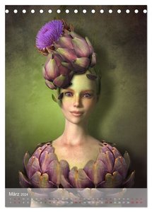 Zum Anbeissen - surreale Frauenportraits mit Obst und Gemüse (Tischkalender 2024 DIN A5 hoch), CALVENDO Monatskalender