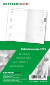 Kalender-Ersatzeinlage 2025 - für den Taschenplaner Typ 560 - 8,8x15,2 cm - 1 Woche auf 2 Seiten - separates Adressheft - Notizheft - 520-6198