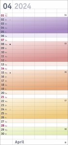 Bunte Wochen-Familienplaner 2024. Praktischer Wandplaner mit 5 Spalten. Familien Wandkalender mit Schulferien und 3-Monats-Ausblick. Terminkalender 2024.