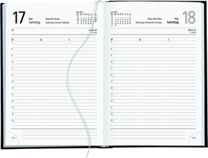 Zettler Buchkalender 2025 14,5x21 cm schwarz Bürokalender 1 Tag auf 1 Seite wattierter Kunststoffeinband Stundeneinteilung 7-19 Uhr