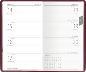 Taschenplaner bordeaux 2025 - Bürokalender 9,5x16 cm - 112 Seiten - 1 Woche auf 2 Seiten - separates Adressheft - faltbar - Notizheft - 560-1011
