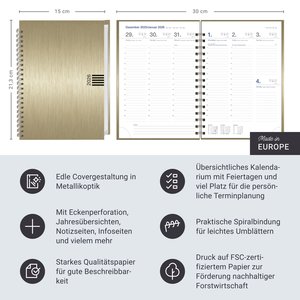 Wochen-Cheftimer A5, Alu gold 2026