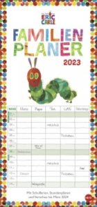 Die kleine Raupe Nimmersatt Familienplaner 2023. Familienkalender mit 5 Spalten. Liebevoll illustrierter Wandkalender mit Schulferien und Stundenplänen.