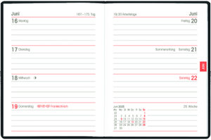 Taschenkalender schwarz 2025 - Büro-Kalender 8,3x10,7- 1W/2S - flexibler Kunststoffeinband - 660-1020