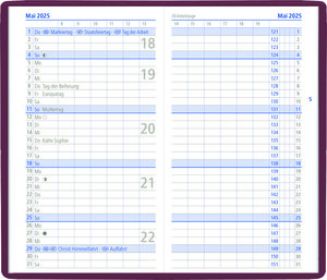 Taschenplaner bordeaux 2025 - Bürokalender 9,5x16 cm - 32 Seiten - 1 Monat auf 2 Seiten - separates Adressheft - faltbar - Notizheft - 520-1011