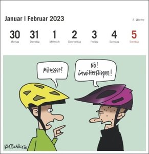 Butschkow: Fahrrad unser Premium-Postkartenkalender 2023. Kleiner Kalender zum Aufstellen mit wöchentlichem Comic als Postkarte zum Sammeln und Verschicken.