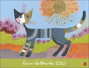 Rosina Wachtmeister Posterkalender 2023. Hochwertig gestalteter Wandkalender mit Gold- und Silberfolienprägung. Katzenmotive in einem Posterkalender als dekorativer Blickfang