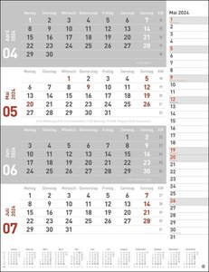 4-Monats-Planer rot 2024. Praktischer Wandplaner mit Datumsschieber. Büro-Kalender mit Notizspalte und Jahresübersicht. Wandkalender 2024 im Hochformat. 30 x 39 cm.