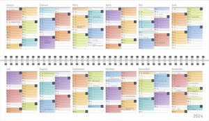 Bunte Wochen Wochenquerplaner 2023. Übersichtlicher Umklapp-Kalender 2023 mit farbig markierten Tagen. Tisch-Kalender für Schreibtisch.