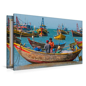Premium Textil-Leinwand 120 cm x 80 cm quer Fischerhafen, Mui Ne, Vietnam