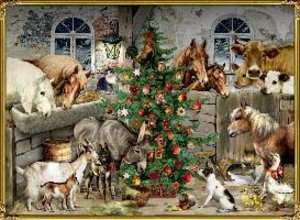 Nostalgische Weihnachten bei den Tieren im Stall - Wandkalender