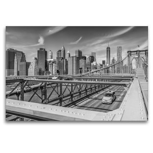 Premium Textil-Leinwand 120 cm x 80 cm quer BROOKLYN BRIDGE Blick auf Manhattan