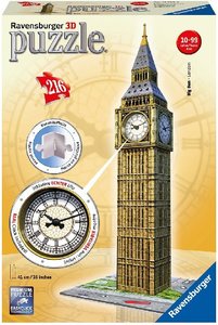 Ravensburger 3D Puzzle 12586 - Big Ben mit Uhr - Das weltbekannte Wahrzeichen aus London - Elizabeth Tower als 3D Modell mit echter Uhr zum selber Puzzeln ab 8 Jahren
