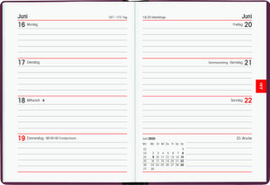 Taschenkalender bordeaux 2025 - Bürokalender 10,2x14,2 - 1 Woche auf 2 Seiten - flexibler Kunststoffeinband - Notizheft - Wochenkalender - 640-1011