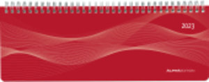 Tisch-Querkalender PP-Cover rot 2023 - Büro-Planer 29,7x10,5 cm - Tisch-Kalender - 1 Woche 2 Seiten - Ringbindung - Alpha Edition