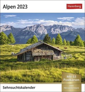Alpen Sehnsuchtskalender 2023. 53 Postkarten in einem Fotokalender für Bergfreunde. Beeindruckende Panoramen in einem kleinen Kalender zum Aufstellen.