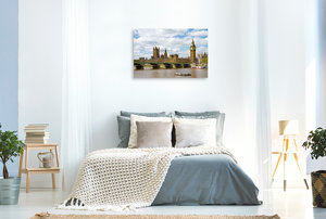 Premium Textil-Leinwand 90 cm x 60 cm quer Westminster Bridge und Houses of Parliament
