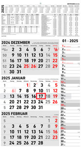 3-Monatskalender Kombi 2025 - Büro-Kalender 33x45 cm (geöffnet) mit Datumsschieber - Zettler - 957-0011