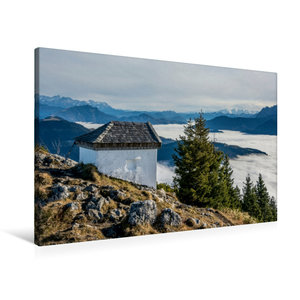 Premium Textil-Leinwand 90 cm x 60 cm quer Kapelle auf dem Spitzstein 1596m, Chiemgauer Alpen