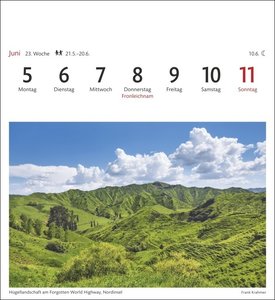 Neuseeland Sehnsuchtskalender 2023. Ein kleiner Kalender mit einer Rundreise in Bildern. Wochenkalender mit 53 Postkarten zum Sammeln und Verschicken. Auch zum Aufhängen.