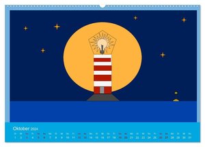 Leuchtturm im Meer (Wandkalender 2024 DIN A2 quer), CALVENDO Monatskalender