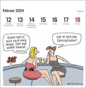 Butschkow: Fahrrad unser Premium-Postkartenkalender 2024. Kleiner Kalender zum Aufstellen mit wöchentlichem Cartoon als Postkarte zum Sammeln und Verschicken.