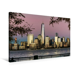 Premium Textil-Leinwand 90 cm x 60 cm quer Blick von New Jersey auf Midtown Manhattan bei Sonnenuntergang