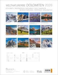 Weltnaturerbe Dolomiten Kalender 2026