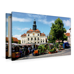 Premium Textil-Leinwand 120 cm x 80 cm quer Markttag auf dem Rathausplatz