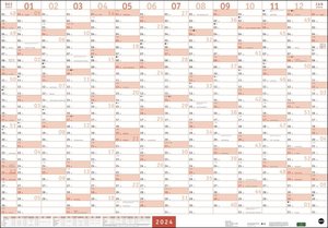 Mega-Posterplaner 2024. Großer Jahresplaner in rot. Wandkalender 2024 zum Eintragen. XXL Büro-Kalender mit Ferienterminen und Feiertagen. 68 x 98 cm