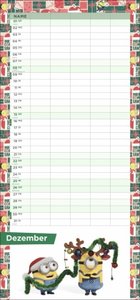 Minions Familienplaner 2024. Familienkalender mit 5 Spalten. Wandkalender mit Schulferien und Stundenplänen.