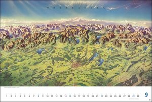 Alpenpanorama Edition 2024. Panoramakarten von den 1940er-Jahren bis heute zeigen die Berge in diesem Wandkalender 2024 von ihrer schönsten Seite. Toller Naturkalender für jeden Bergfex.
