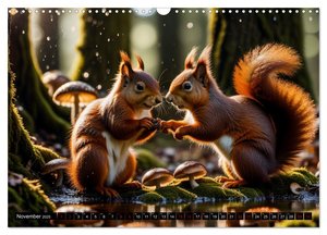 Rote Eichhörnchen - zauberhaft anders mit KI (Wandkalender 2025 DIN A3 quer), CALVENDO Monatskalender