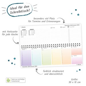 Trötsch Schreibtischquerkalender Timer Farben (eine Woche 2 Seiten) 2025