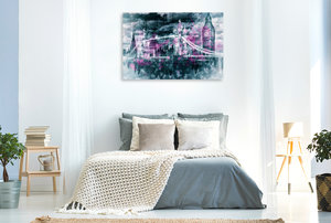 Premium Textil-Leinwand 120 cm x 80 cm quer LONDON Collage
