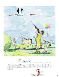 Helme Heine Edition Kalender 2024. Liebevoll illustrierter Wandkalender von Helme Heine mit 12 neuen, unveröffentlichten Motiven. 34x44 cm.