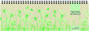 Tischquerkalender Graspapier 2025 - 32x10,5 cm - 1 Woche auf 2 Seiten - nachhaltiger Bürokalender - Stundeneinteilung 8 - 20 Uhr - 159-0640