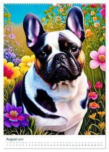 Französische Bulldoggen. Kunstvoll gestaltete Portraits (hochwertiger Premium Wandkalender 2025 DIN A2 hoch), Kunstdruck in Hochglanz