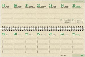 Tischquerkalender Graspapier 2025 - 32x10,5 cm - 1 Woche auf 2 Seiten - nachhaltiger Bürokalender - Stundeneinteilung 8 - 20 Uhr - 159-0640